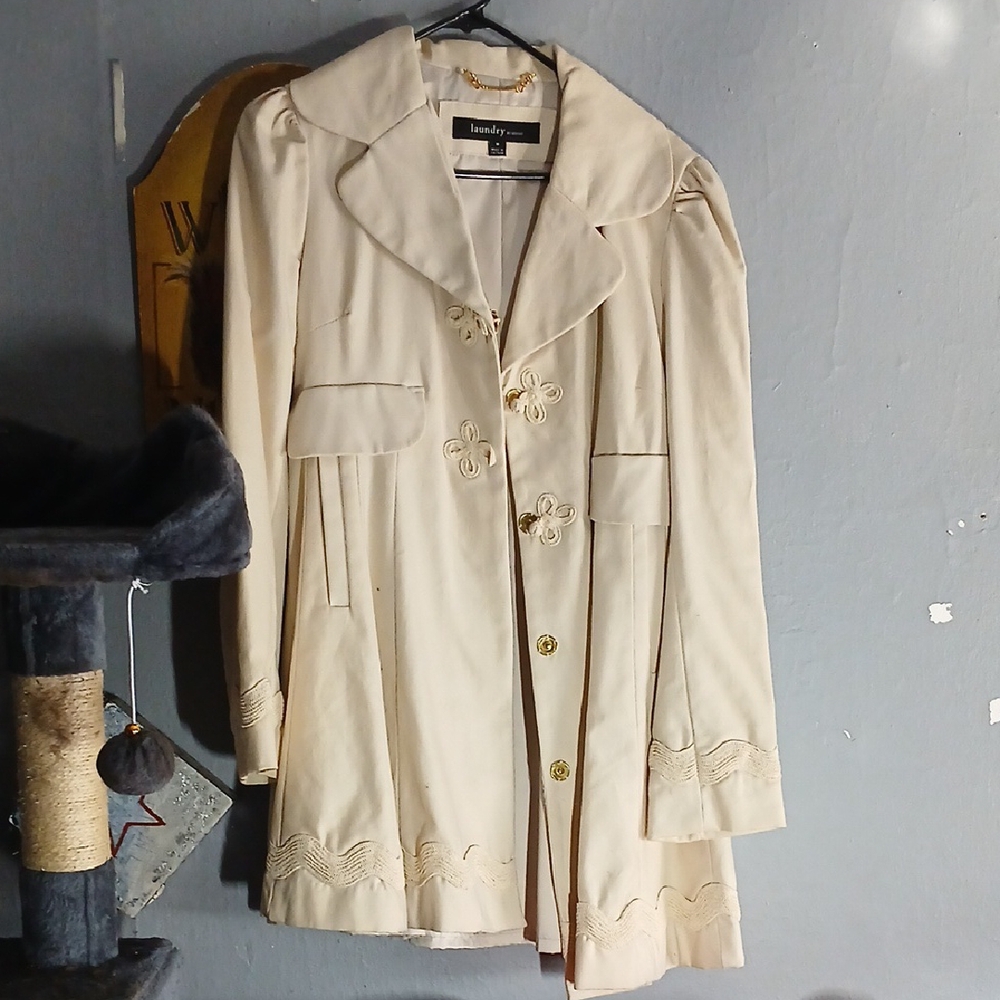 Laundry By Shelli Segal Beige Embroidered Trench Coat